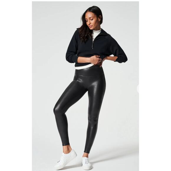 Spanx Medium Faux Leather Leggings Black Excellent Condition - Picture 1 of 7
